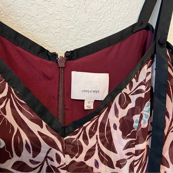 Cinq a Sept Maroon Silk Floral Dress 0 - Picture 9 of 11